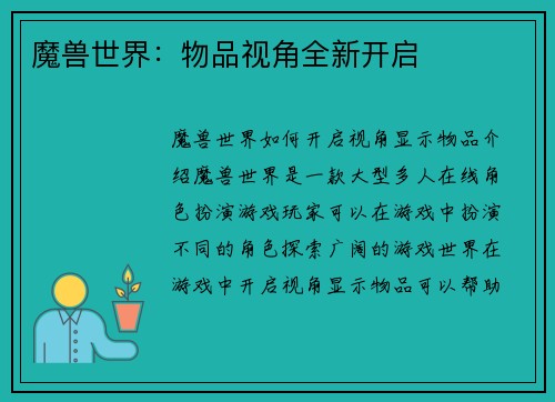 魔兽世界：物品视角全新开启
